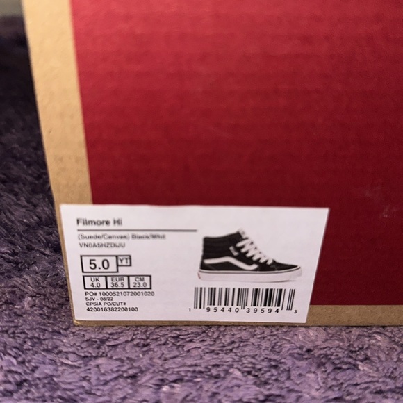Vans Filmore Hi High Top Black/ White Sneakers Size 5 Unisex - Picture 3 of 16
